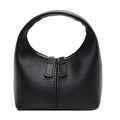 Mini sac à main semi-circulaire noir en cuir PU texturé avec fermetures éclair en métal - Grand / Noir