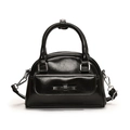 Borsa Boston nera lucida classica con fiocco decorativo e tracolla rimovibile - Nero