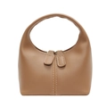 Mini sac à main rétro kaki foncé en cuir avec poignée arc et fermeture à double zip - Grand / Marron