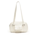 Glanzende witte laks lederen schoudertas met lange riem en een voorflapzak als detail - Wit