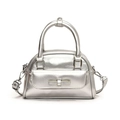 Borsa a mano argento metallizzato a forma di conchiglia con fiocco e tracolla per donna - Argento