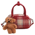 Sac à main bowling à carreaux rouges pour femmes avec charm ours en peluche et bandoulière - Avec Pendentif / Rouge