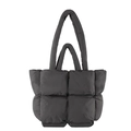 Deep grey quilted puffer tote bag with padded shoulder straps for women winter fashion - Gray