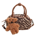 Sac bowling en fausse fourrure à imprimé animal avec anses en cuir et ours en peluche - Avec Pendentif / Marron