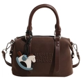 Borsa a tracolla in pelle scamosciata marrone scuro con manici e ciondolo a cavallo - Caffè Con Ciondolo a Cavallo