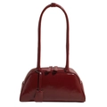 Deep red patent leather Boston bag with long shoulder straps and shiny finish - Red