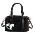 Borsa a bauletto in pelle scamosciata nera opaca con ciondolo a cavallo e logo inciso - Nero Con Ciondolo a Cavallo