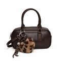 Donkerbruine Boston-handtas van vintage leer met een luipaard hart-hanger - Met Luipaardhanger / Bruin