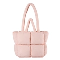 Chic quilted down cotton tote bag in light pink with puffer texture and dual straps - Pink
