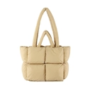 Quilted puffer handbag in beige nylon featuring a minimalist padded crossbody design - Khaki