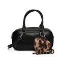 Klassieke zwarte Boston-tas van PU-leer met luipaard hart hanger en zilveren hardware - Met Luipaardhanger / Zwart