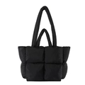 Sac fourre-tout matelassé noir minimaliste en nylon brillant avec doubles poignées - Noir