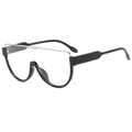 Modieuze oversized zonnebril met zwart montuur en zilveren metalen bovenste brug - Zwart Zilveren Frame Witte Lens