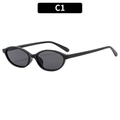 Retro small oval frame sunglasses in solid black finish with dark grey lenses - Black Frame Grey Lens (C1)