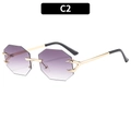 Rimless octagonal sunglasses with purple gradient lenses and gold metal claw accents - Gradient Gray