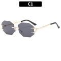 Rimless octagonal sunglasses with dark grey lenses and golden metal frames C1 - Black Gray