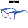 Fashion cat eye glasses with blue and pink frame blocks for women, trendy C2 style - Blue + Pink (C2)