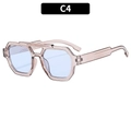 Lunettes aviateur rose avec double pont, verres bleu clair et monture géométrique - Monture Grise Transparente Verres Bleus
