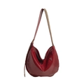 Deep red hobo bag in glossy patent leather with adjustable khaki strap moon-shaped design - Red