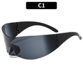 Y2K futuristic rimless sports sunglasses with wrap-around black lenses and sleek C1 frame - Dark Grey