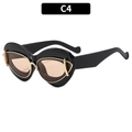 Occhiali da sole cat-eye neri con finiture dorate e lenti marrone chiaro, C4 - Montatura Nera Lenti Champagne
