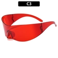 Y2K futuristic rimless wrap around sunglasses in translucent bright red C3 finish - Red
