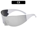 Y2K futuristic rimless wraparound sunglasses with silver mirror lens and frames - Mirror Silver