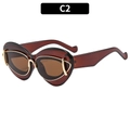 Fashion cat eye sunglasses in translucent dark brown with elegant gold metal accents - Dark Tea Frame Tea Lens