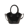 Minimalistische schwarze Lackleder-Handtasche mit Kugelgriffen und Umhängeriemen - Schwarz