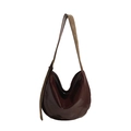 Fashionable burgundy PU patent leather crescent shoulder bag with adjustable strap - Brown