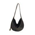 Fashionable black glossy PU leather crescent shoulder bag with minimalist underarm design - Black
