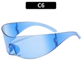 Futuristic blue rimless wrap sunglasses in a sleek Y2K sporty style for fashion lovers - Blue