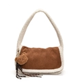 Bolso de hombro esmerilado marrón con borde de felpa blanca y colgante de osito - Con Colgante / Marrón