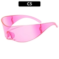 Pink translucent Y2K frameless wrap sunglasses in a futuristic millenial style - Pink