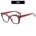 Monture de lunettes œil-de-chat TR90 rouge pour femme avec branches bicolores stylisées - Monture Rouge avec Épissure de Léopard (C4)