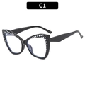 Occhiali TR90 cat-eye anti luce blu con montatura nera e dettagli a pois bianchi chic - Montatura Nera con Puntini Bianchi (C1)