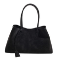 Minimalist black matte suede tote bag with long double handles and cloche pendant - Black