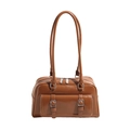 Vintage brown leather baguette bag with dual front pockets and silver metal buckles - Brown