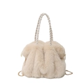 Chic faux fur shoulder bag for women, soft plush tote with braided handle and chain strap. - Off White