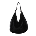 Chic black plush hobo bag featuring faux fur texture and adjustable leather straps - Black