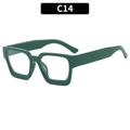 Chunky dark green square sunglasses with thick glossy frames and wide temples style C14 - Green Frame White Lens