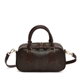 Bolso de mano Boston vintage marrón oscuro con asas y correa de hombro ajustable - Café Oscuro