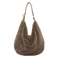 Chic brown plush faux fur hobo shoulder bag with leather strap and gold hardware - Brown