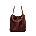 Minimalistische bordeauxrote Wildleder-Tote-Bag mit braunen Ledergriffen und viel Platz - Kaffeebraun
