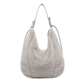 Light gray plush hobo handbag with soft faux fur and gold zipper hardware for women - Gray