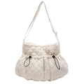 Chic cream white quilted shoulder bag with drawstring closure and puffer fabric texture - Off White