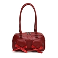 Elegante dunkelrote Bowlingtasche aus hochwertigem PU-Leder mit Schleifen-Detail - Rot