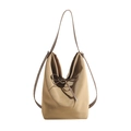 Large suede tote bag in apricot with brown bow accent and adjustable shoulder strap - Green