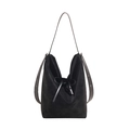 Elegant black bucket bag with a leather bow detail and wide adjustable strap - Black