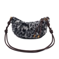 Stijlvolle faux fur halve maantas met luipaardprint en bruine geknoopte riem - Zwart